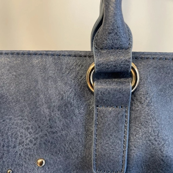 Blue Star Studded‎ Tote Bag with Faux Suede Finish - Picture 3 of 9
